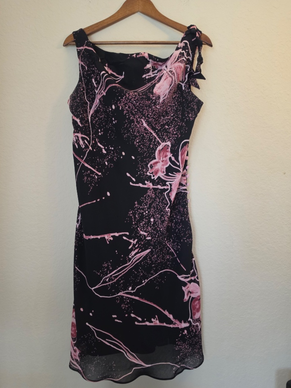 Joseph Ribkoff Dress Womens 16 Black Floral Knee Length Strappy Lined Chiffon